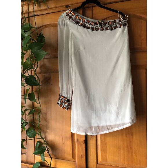 Floyd By Smith Beaded One Shoulder Mini White Dress SZ 12 - Picture 3 of 16